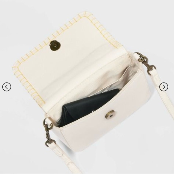 Universal Thread Faux Leather Mini Crossbody Bag Purse Whipstitch Cream - Picture 2 of 7